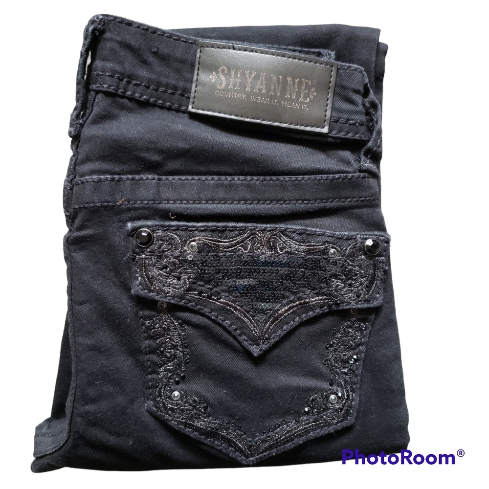 Shyanne Western Rodeo Black Skinny Jeans Embroidered Embellished Pockets Size 25